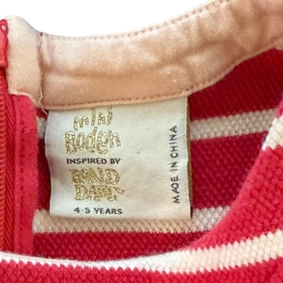 Mini Boden Girls Red White Striped Dress Sequin Polka Dots Long Sleeve 4-5 year - Picture 4 of 8